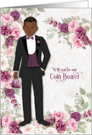 Coin Bearer Wedding Party Request Brown Skin Plum Ranunculus card