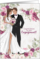 Engagement Congratulations Bride and Groom with Plum Ranunculus card