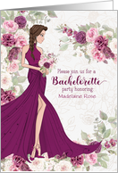 Bachelorette Party Invite Bride to Be in Plum Blossoms with Name card