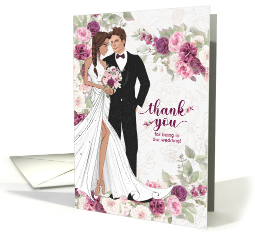 Thank You Wedding Attendants Bride and Groom Plum Blossoms card
