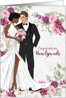 Mixed Race Wedding Congratulations in Plum and Pink Blossoms card