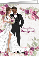 Biracial Wedding Congratulations in Plum and Pink Blossoms card