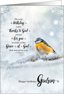 Godson’s Birthday 1 Corinthians 1 Verse 4 Winter Bird card