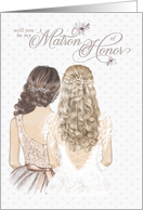 Matron of Honor Request Formal Taupe and White card