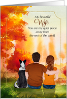 for Wife Wedding Anniversary Autumn Season Couple and Dog card