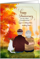 for Grandparents Wedding Anniversary Senior Couple and Dog Autumn card