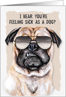 Funny Get Well Sick as a Dog Pug in Sunglasses card