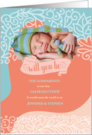 Godparents Request Orange and Blue Swirls Photo card