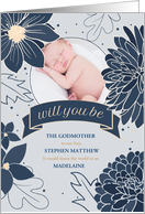 Godmother Request Bold Blue Botanicals with Photo card