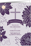 Christening Invitation Bold Plum Botanicals with Christen Cross card