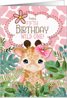 Girl’s 5th Birthday Jungle Giraffe Theme in Pink card