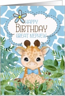 Great Nephew’s Birthday Cute Giraffe Jungle Theme in Blue card