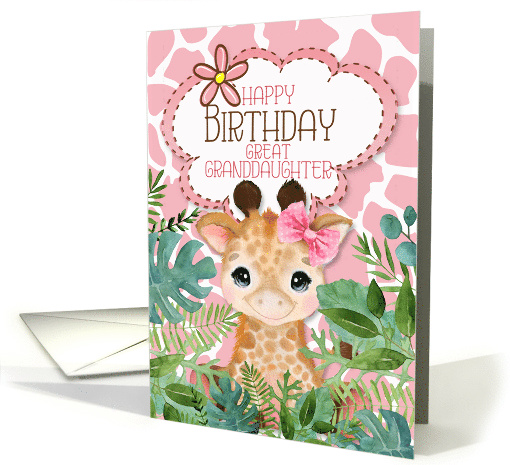 Great Granddaughter's Birthday Giraffe Jungle Theme in Pink card