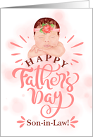 Son in Law on Father’s Day Cute Baby Girl in Peach and Brown card