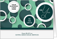 Donation Thank You Green Geometric Circles Custom Logo card