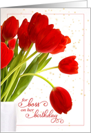 Female Boss Office Birthday with Red Tulips in a Vase card
