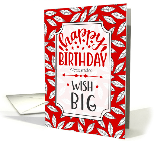 Birthday Wish Big Red Botanical Typography with Custom Name card