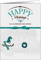 From Our New Address Happy Holidays Snowman and Wreath Custom card