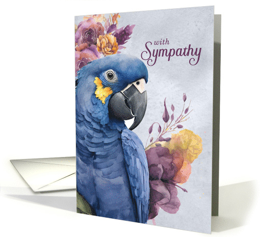 Pet Sympathy Hyacinth Macaw and Botanical Accents in Purple card