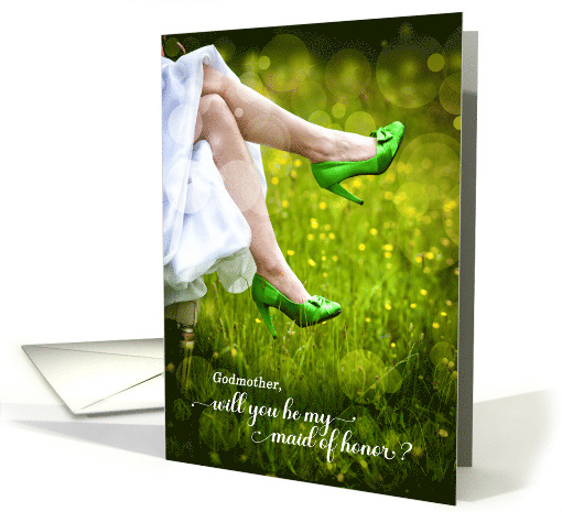 Godmother Maid of Honor Request Green Wedding Shoes card (1772006)