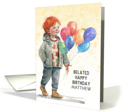 Belated Boy's Birthday Custom Name Colorful Balloons Little Boy card