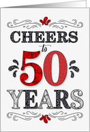 50th Birthday Cheers in Red White and Black Patterns card