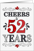 52nd Birthday Cheers in Red White and Black Patterns card