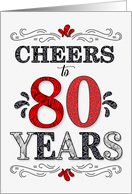 80th Birthday Cheers in Red White and Black Patterns card