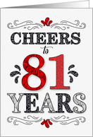81st Birthday Cheers in Red White and Black Patterns card