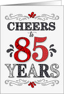 85th Birthday Cheers in Red White and Black Patterns card