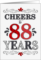 88th Birthday Cheers in Red White and Black Patterns card