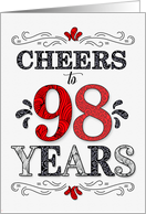 98th Birthday Cheers in Red White and Black Patterns card