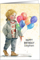 Boy’s Birthday Custom Name Colorful Balloons Little Blonde Boy card