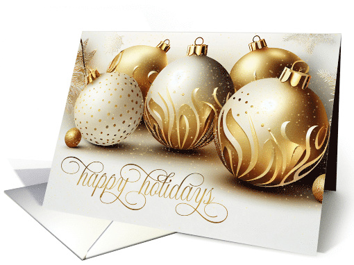 Happy Holidays Gold and White Ornaments card (1799156)