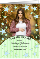 Baby Shower Invite in Blue and Green Stars with Baby’s Photo card