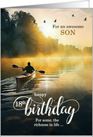 Son 18th Birthday Rowing a Kayak on the Lake card