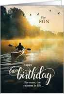 Son 30th Birthday Rowing a Kayak on the Lake card