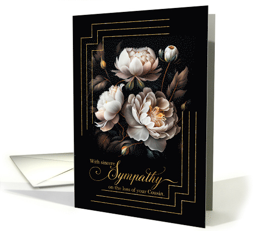 Loss of a Cousin Sympathy White Magnolia Floral Bouquet on Black card
