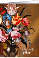 Aunt’s Birthday Feminine Vintage Floral Art Bouquet Vase card