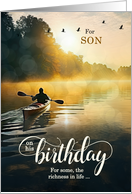 For Son on His Birthday Rowing Kayak on the Lake card