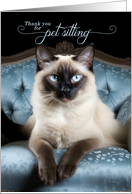 Pet Sitter Thank You Siamese Cat on a Blue Chair card