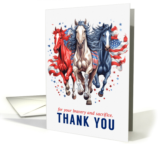 Thank You Patriotic Western Horses Red White and Blue card (422487)