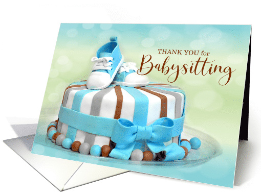 Babysitter Thank You in Blue and Brown Striped Cake card (430612)