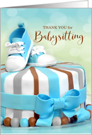 Babysitter Thank You in Blue and Brown Striped Cake card