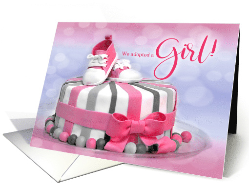Adoption Announcement for Baby Girl Pink and Purple Cake card (430617)
