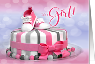 New Baby Announcement It’s a Girl in Pink and Purple Cake card