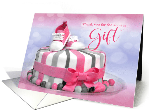 Baby Shower Thank You Pink Striped Cake card (430628)