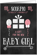 A Gift for Baby Girl Scorpio in Chalkboard Theme Pink and White card