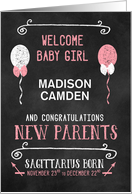 Sagittarius New Baby Nov 23 to Dec 22 Pink Chalkboard with Name card