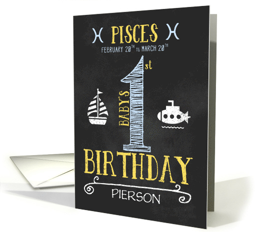 Pisces Baby Boy's 1st Birthday February 20th to March 20th Zodiac card